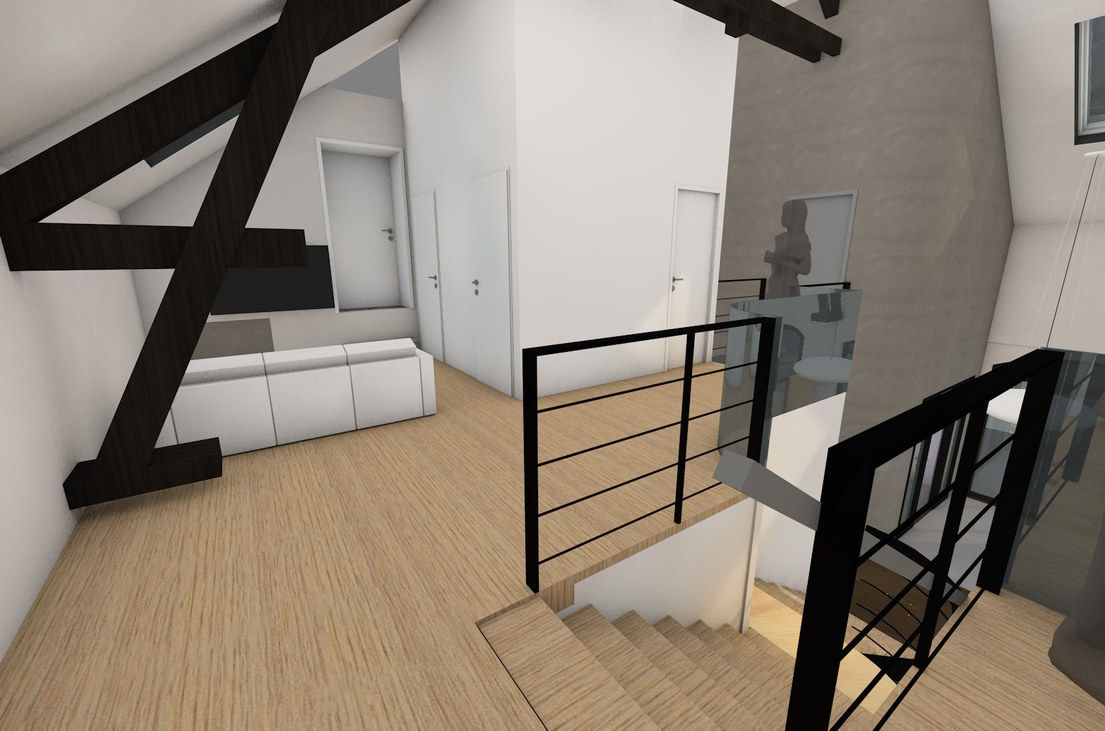 Espace TV et bibliothèque sur mezzanine / Television area and library on the mezzanine<<<;