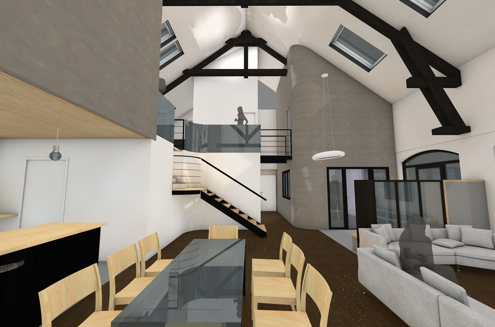 Vue salon vers bureau / Living room view living towards office.